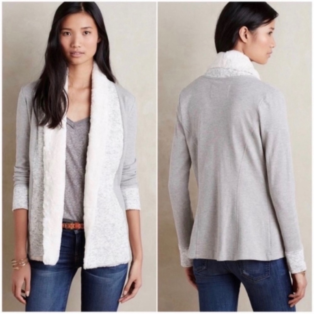 Anthropologie Saturday Sunday Ambrose faux fur cardigan, NWT, small, gray
